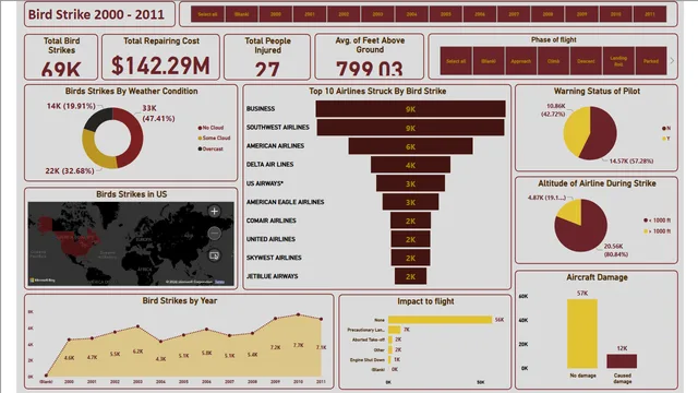 Bbird Strike 2000 - 2011 — dashboard de Operações em Power BI