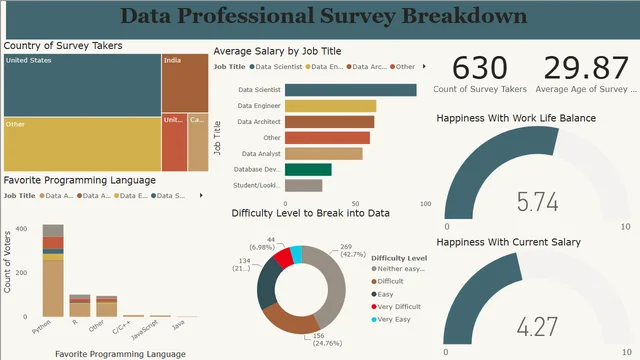 Data Professional Survey Breakdown - Power BI Project — dashboard de Governança BI em Power BI