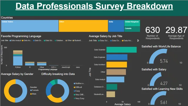 Data Professionals Survey Project — Governança BI dashboard in Power BI