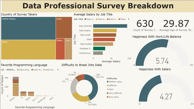 Data Proffesional Survey Breakdown — Power BI में Governança BI डैशबोर्ड