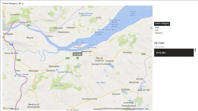 Crime rank by postcode Scotland — Governança BI dashboard in Power BI