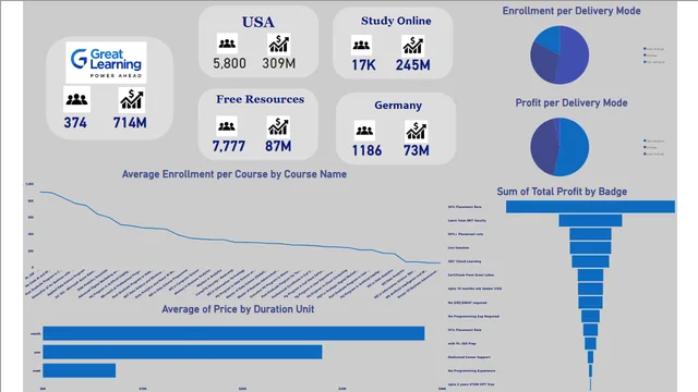 Great Learning — dashboard de Educação em Power BI