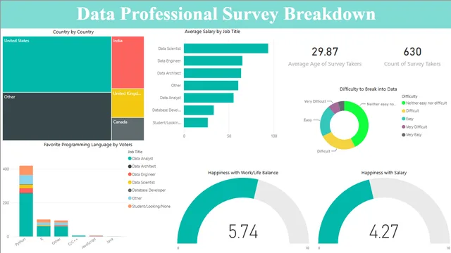 Data Professional Survey Breakdown Power BI — Governança BI dashboard in Power BI