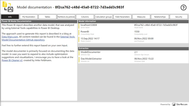Example output Model Documenter — dashboard de Tecnologia em Power BI