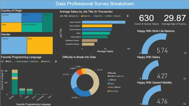 Data Professionals Survey PowerBI — Governança BI dashboard in Power BI
