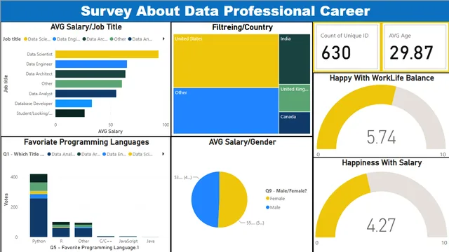 Data Professional Survey - First BI Project — dashboard de RH em Power BI