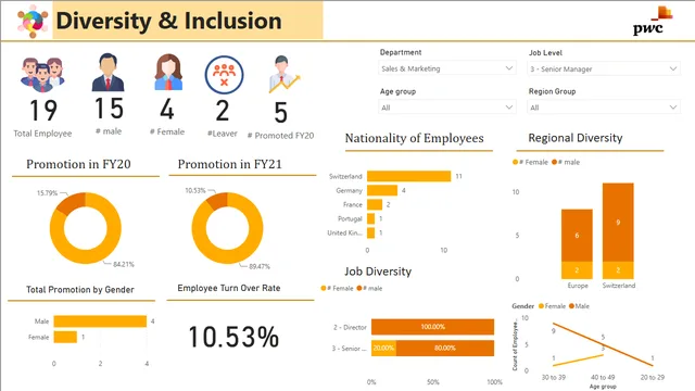 Diversity Inclusion from pwc — HR dashboard in Power BI
