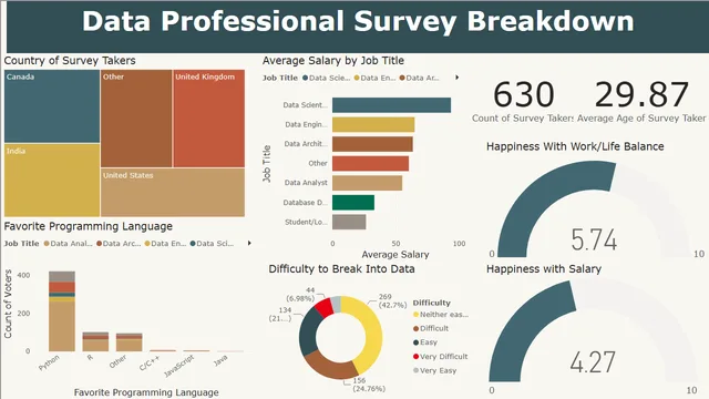 Data Professional Survey Breakdown — Governança BI dashboard in Power BI