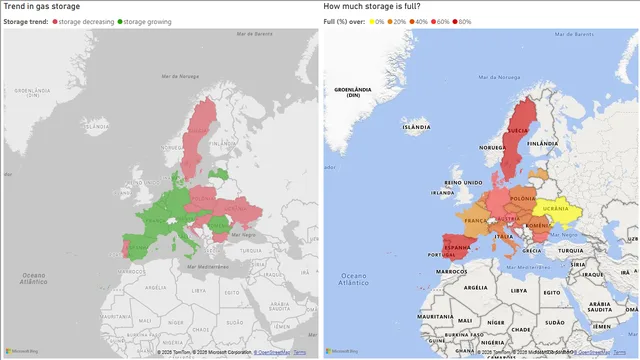 Gas-storage-in-Europe — dashboard de Operações em Power BI