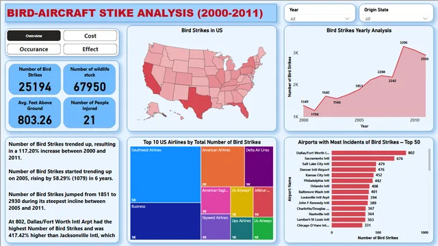 Bird_Strike_Dashboard — dashboard de Operações em Power BI