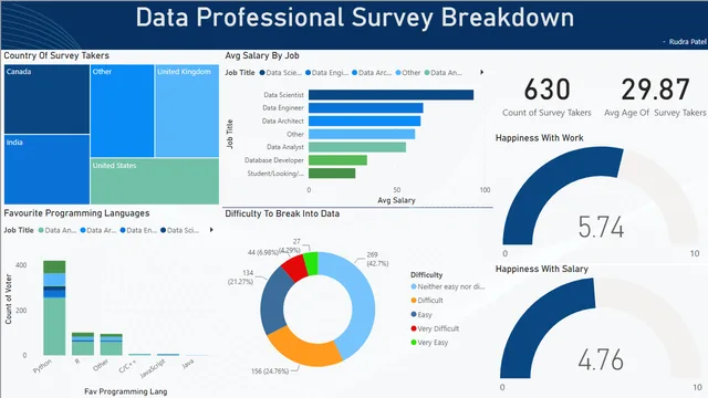 Data Professional Survey Breakdown-Dashboard — dashboard de Governança BI em Power BI
