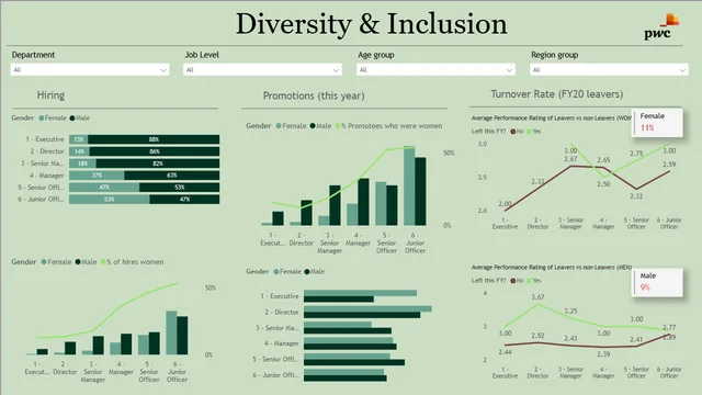 Diversity and Inclusion PWC — dashboard de RH em Power BI
