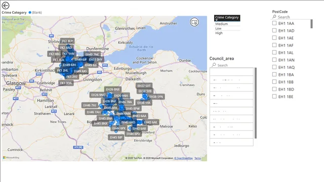 Crime rank by postcode Scotland_Optimsed — Power BI में Governança BI डैशबोर्ड