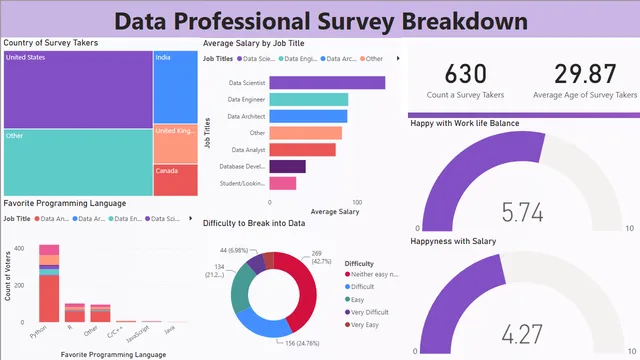 Data Professional Survey Project — Governança BI dashboard in Power BI