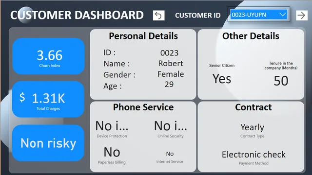 Telecom-Churn-Analysis-Dashboard — tela Customer Details