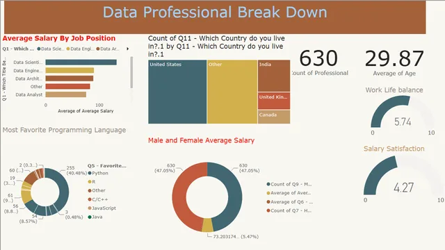 Data Professional Break Down Survey — HR dashboard in Power BI
