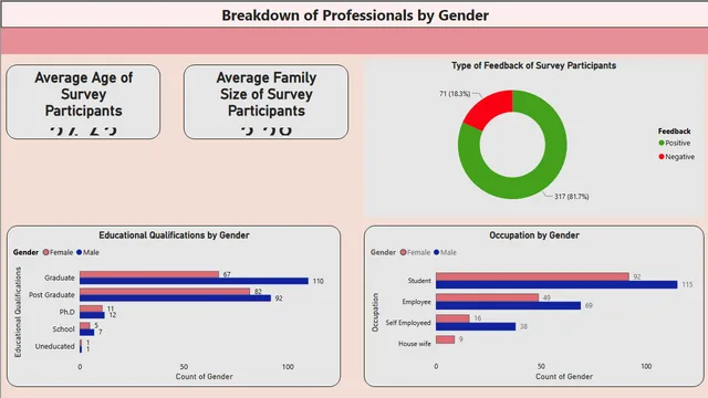 Breakdown of Professionals by Gender — dashboard de RH em Power BI