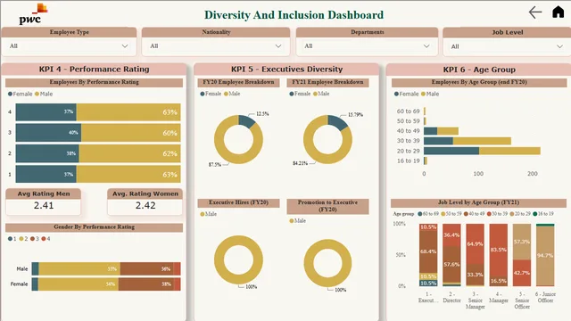 Diversity and Inclusion Dashboard  PWC — HR dashboard in Power BI