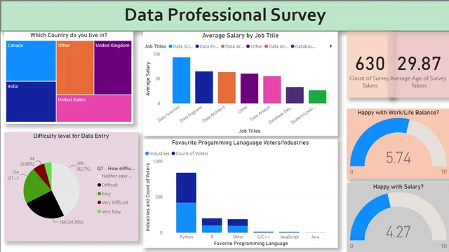 Data Proffesional Survey - PowerBI Project — dashboard de Governança BI em Power BI