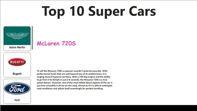 DashBoard - Super Cars using new slicer — dashboard de Operações em Power BI