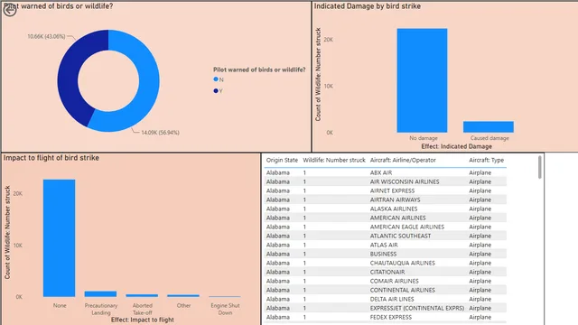Visualización de Bird Strike — panel de Operaciones en Power BI